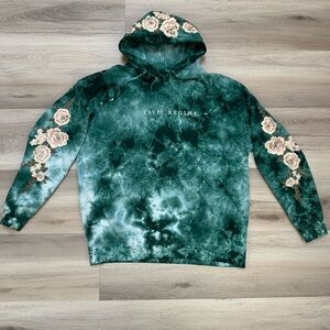 Civil Regime Aqua Marble Roses Pullover Hoodie, Drawcord, Men’s XL
